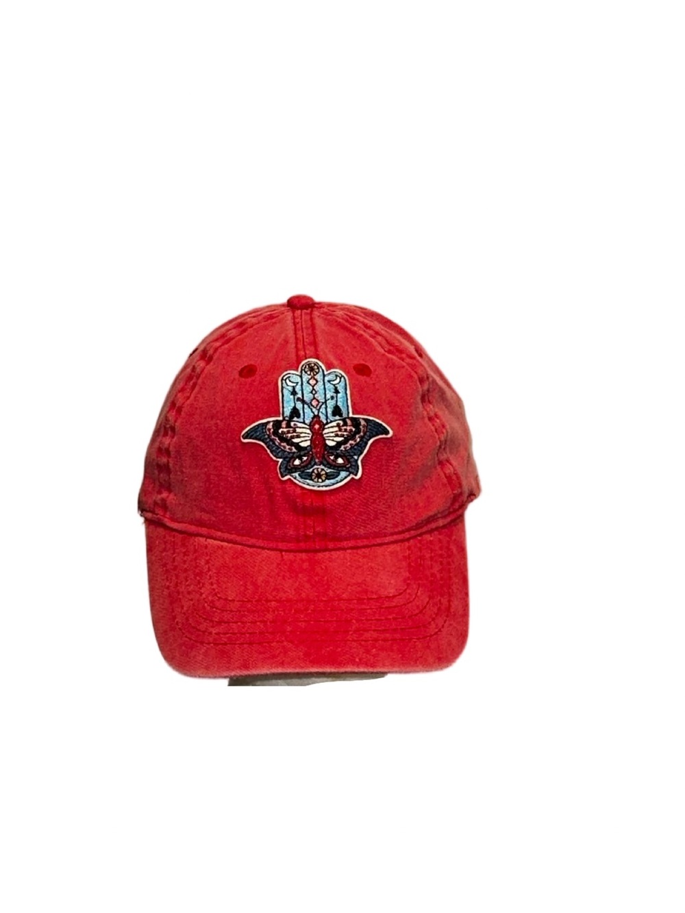 Vintage Washed Pink Butterfly Hamsa Hand Baseball Hat